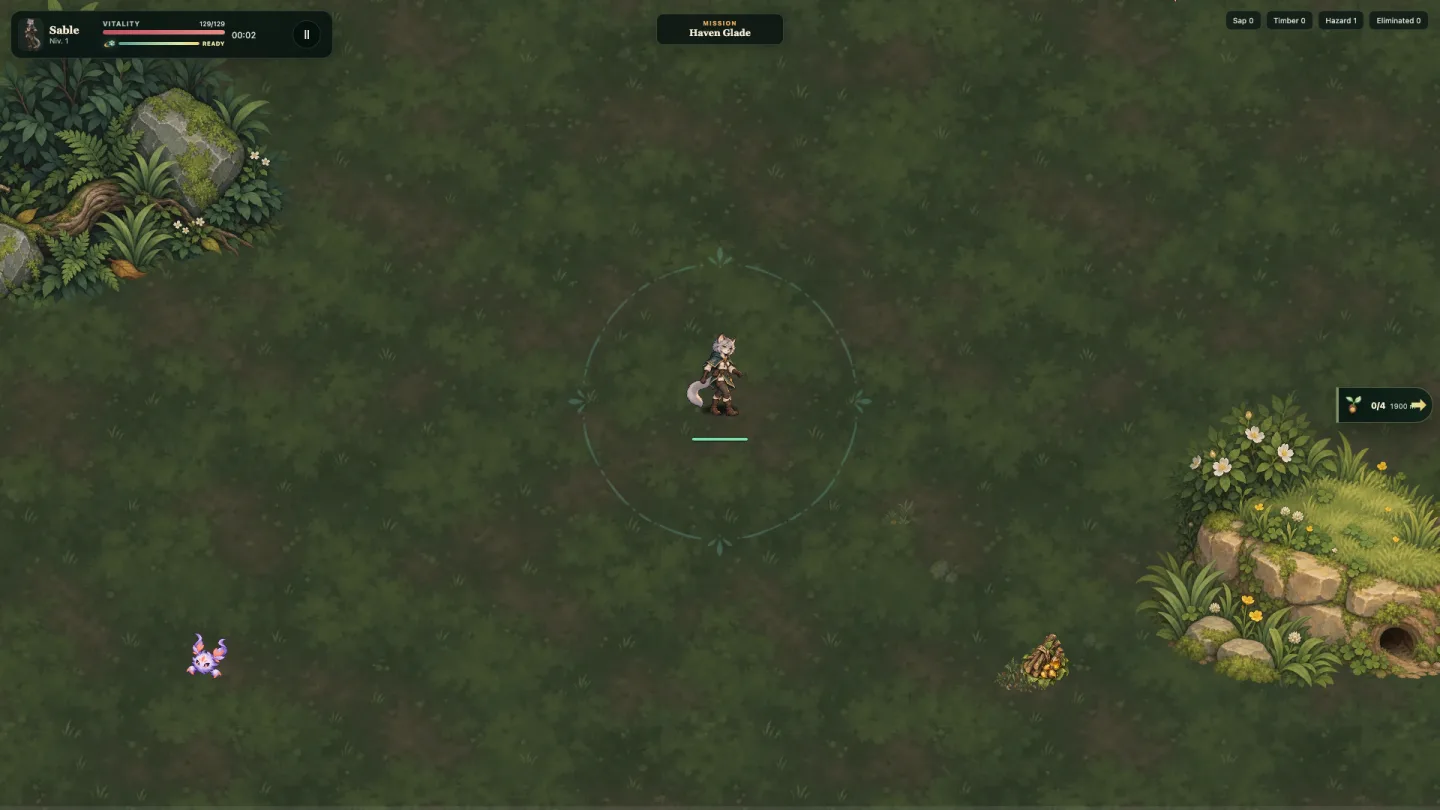 Sable defending a growth objective in a forest clearing during survivor combat